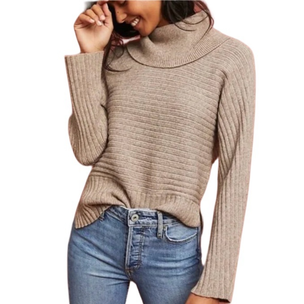 Anthropologie Moth Ribbed Cowl Turtleneck Sweater